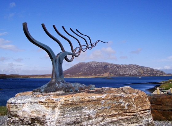 End of the Road sculpture on Loch Euphort.Literally at the end of the road