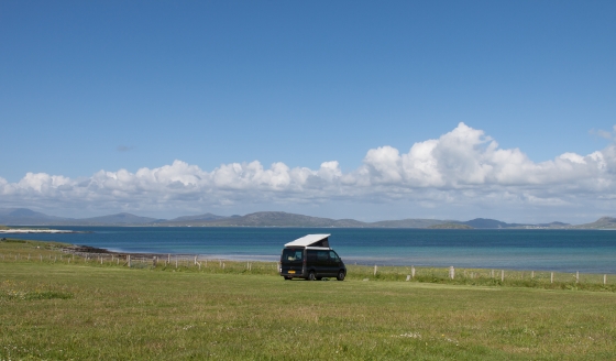 Our first Campsite on the Outer Hebrides. Nice view over the sound of Barra!