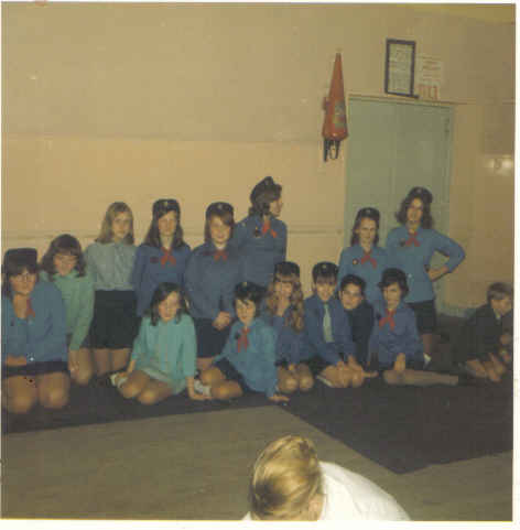 Benbecula Girl Guides, circa 1971/2.The picture was taken in the community hall, Balavanich.