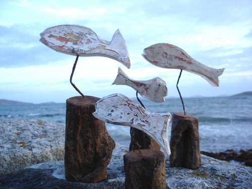 My sculptures are drawn from a “found-object” cocktail of elements, assemblage that tell of man’s conflict with nature. Many of my works express concern for ecological issues, the materials I use are experimental, but this is not self-consciously trying out new styles, influences are mindfully drawn together and pursued with a persistent intensity.This work is representative of cycles, momentum and the multiple. Taking society’s discarded objects of the everyday and transformeing them into formal representations.