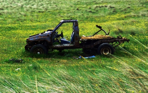 A nice place to die Picture of burnt out truck on the Machair Leathann taken June 2010.