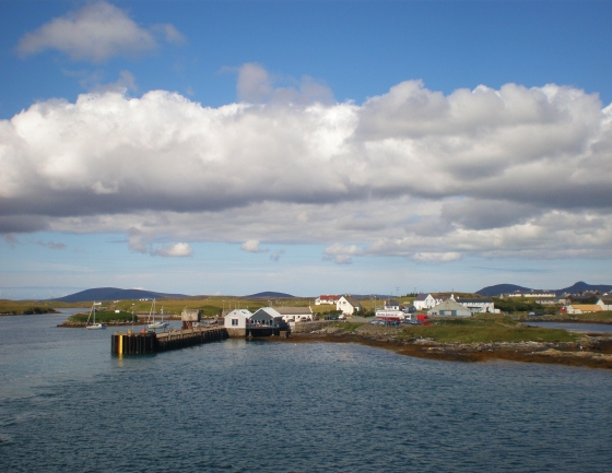 Beautiful Lochmaddy and an unusually calm sea and bright sky